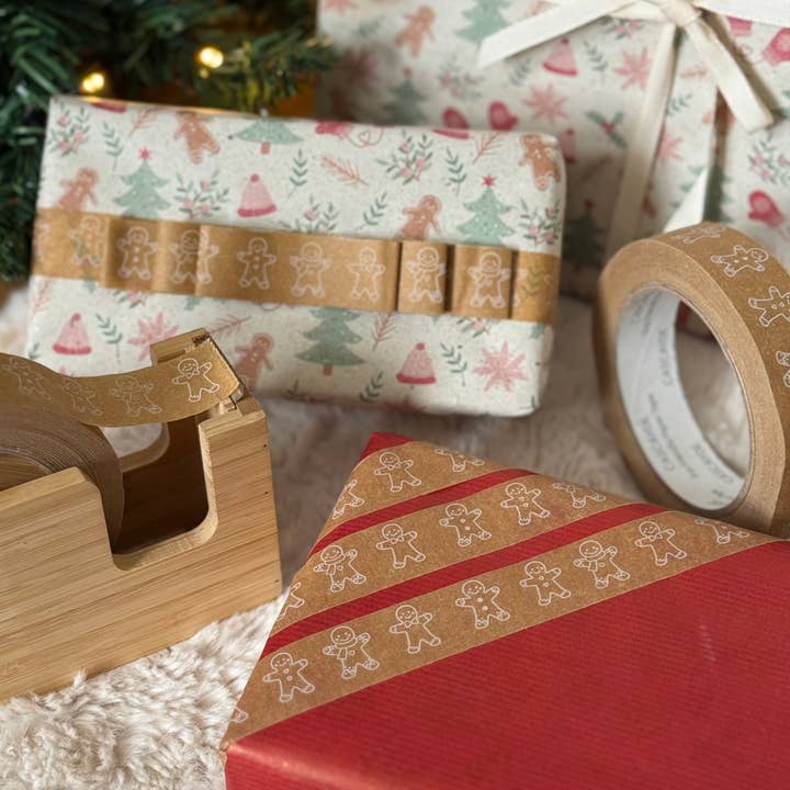 Cascayde – wholesale Tape – Gingerbread Men Festive Paper Tape 24mm - Gift Wrapping4