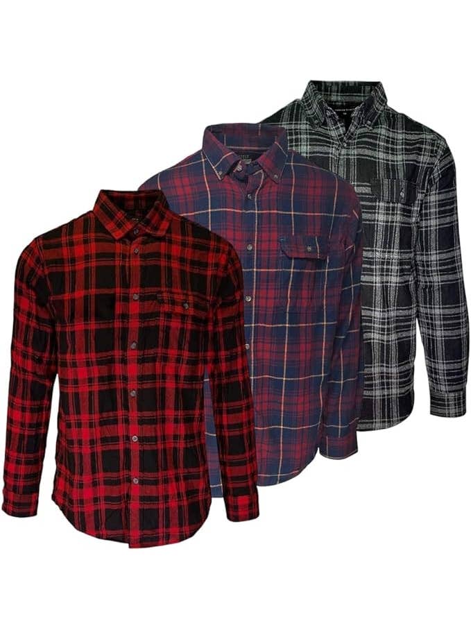 I-Wear Brands - Wholesale Button Down Shirt - Men's - 2, 3 Pack Men's Long Sleeve Button Down Cotton Flannel Shirt13