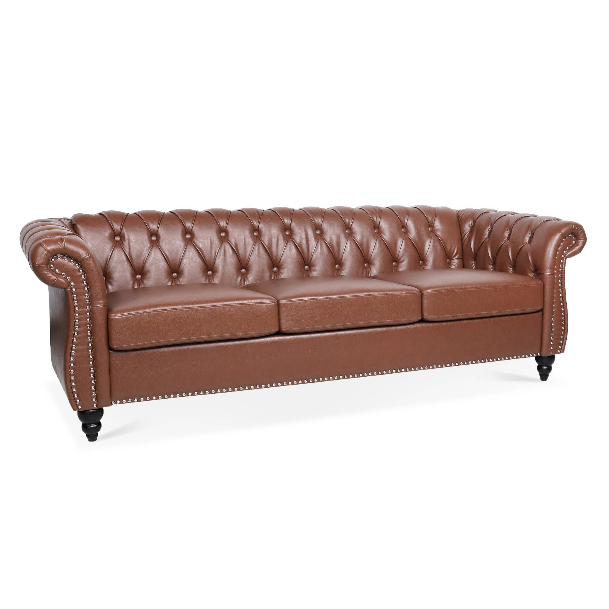 39F Inc. - Wholesale Chair - 84.65''BLACK PU Rolled Arm Chesterfield 3 Seater Sofa,6Color29