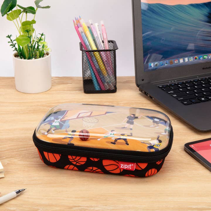 ZIPIT - Wholesale Pencil Case/Pouch - ZIPIT Basketball Clear Top Box for Boys, Pencil Case
