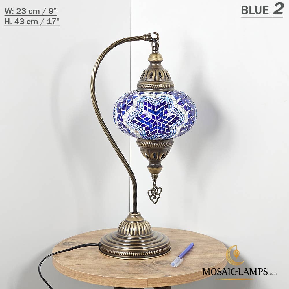 Mosaic Lamps - Wholesale Accent/Desk Lamp - 10+Colors - Gooseneck Large Globe Mosaic Table Lamp, Turkish3