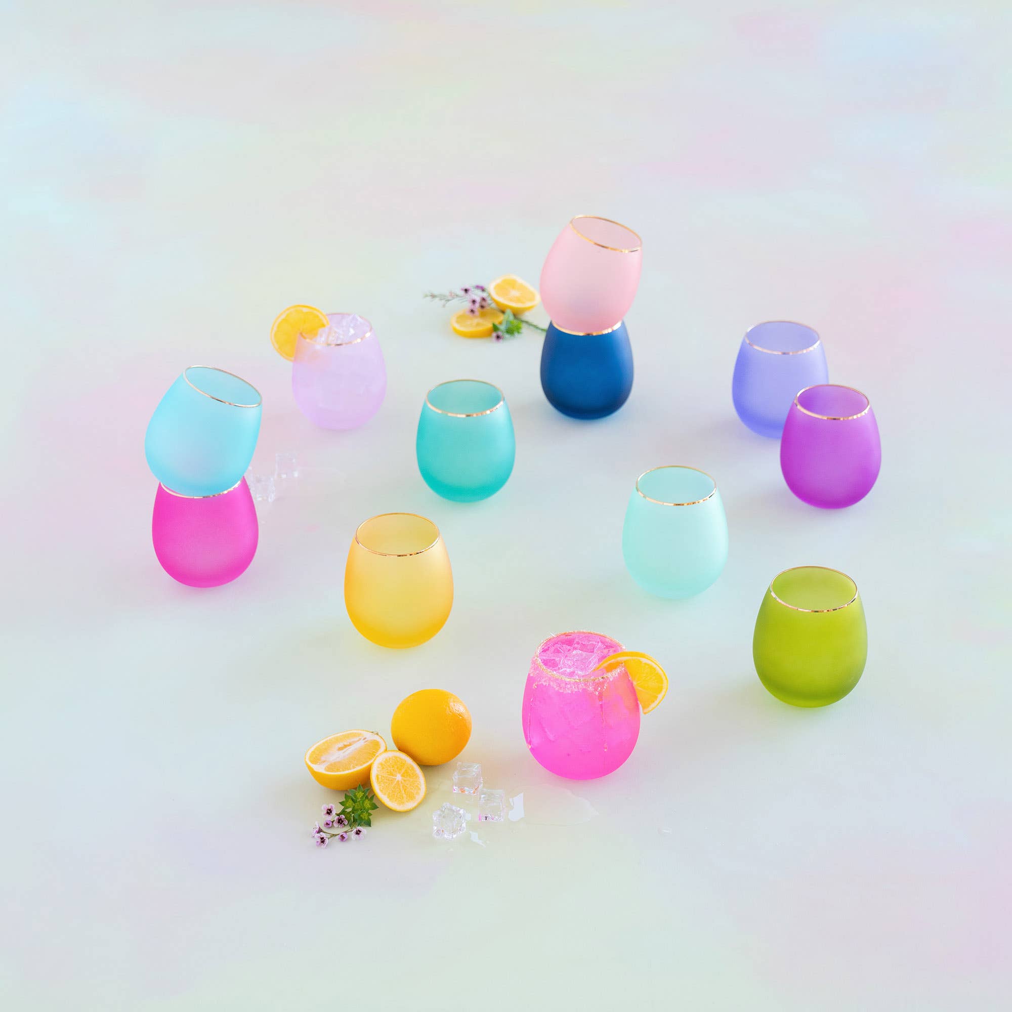 Glitterville - Wholesale Cocktail/Liquor Glass - Glitterville Frosted Sipper, 12 Asst, Glass, 3.75" x 4"