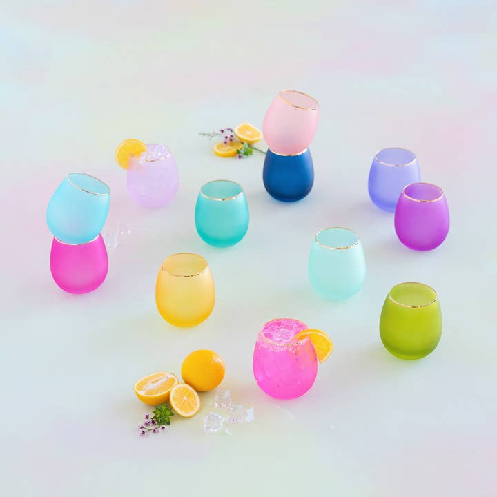 Glitterville - Wholesale Cocktail/Liquor Glass - Glitterville Frosted Sipper, 12 Asst, Glass, 3.75" x 4"0