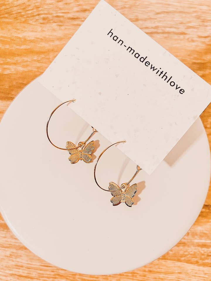 Boucles d'oreilles papillon en or pour la vente par han-madewithlove