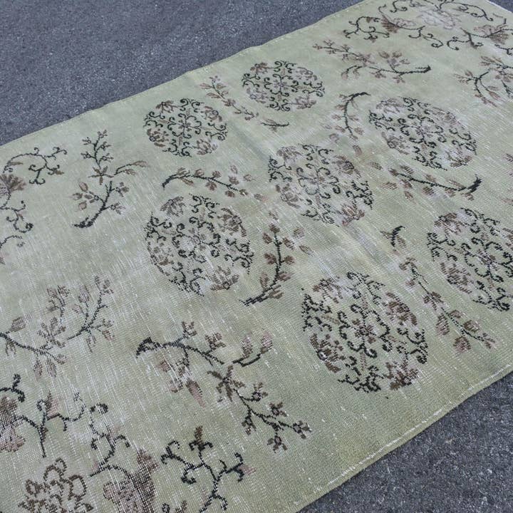 Vintage turkisk matta, 5,1×7,8 ft-matta, ullmatta med grönbrun bård för wholesale av Vintage Rugs Loom