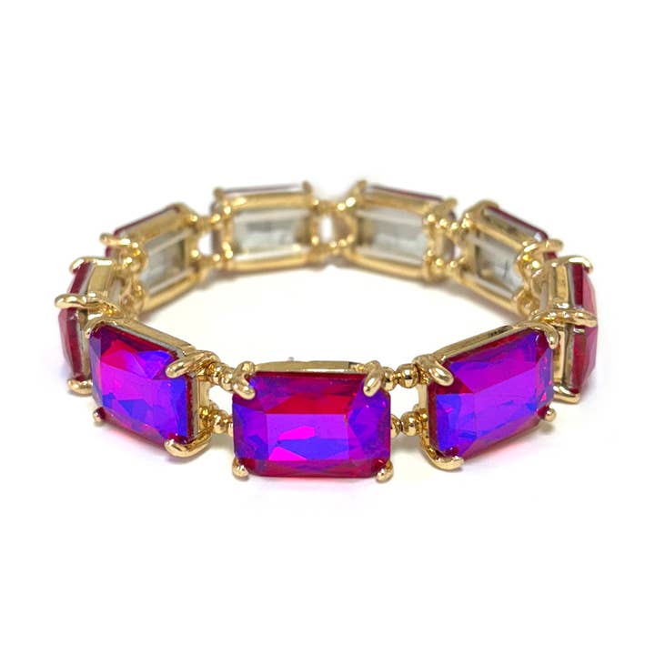 Rectangular Glass Crystal Linked Stretch Bracelet for wholesale by StarryNYC