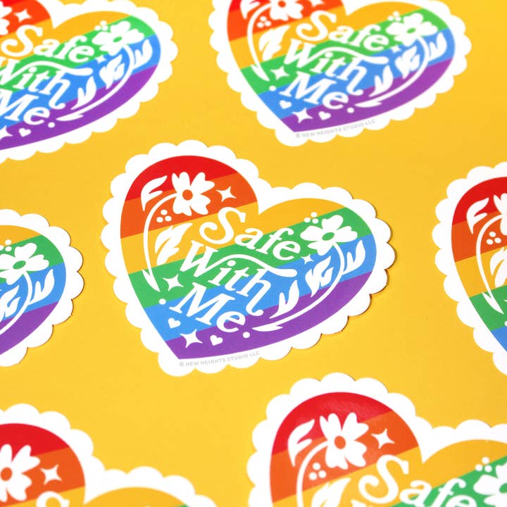 "Safe With Me" Rainbow LGBTQ Ally Sticker (Glossy & Glitter) for wholesale by New Heights Studio