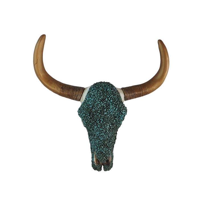 De Leon Collections - Wholesale Wall Accent - Southwestern Turquoise Pebble Bull Cow Skull Wall Décor