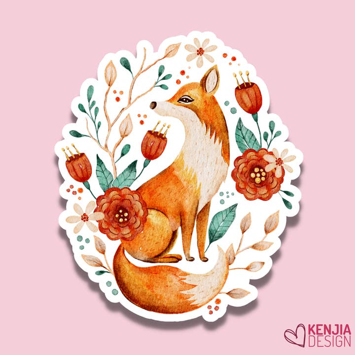 Adesivos e ímanes fox giros com flores por atacado de Kenjia Design