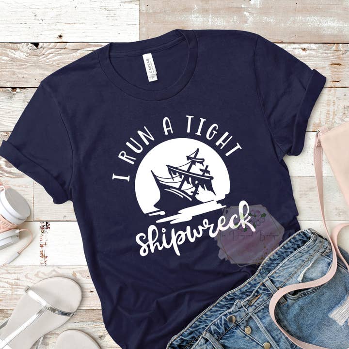 I Run A Tight Shipwreck Distressed Screen Print Transfer for wholesale by Dogwood Designs
