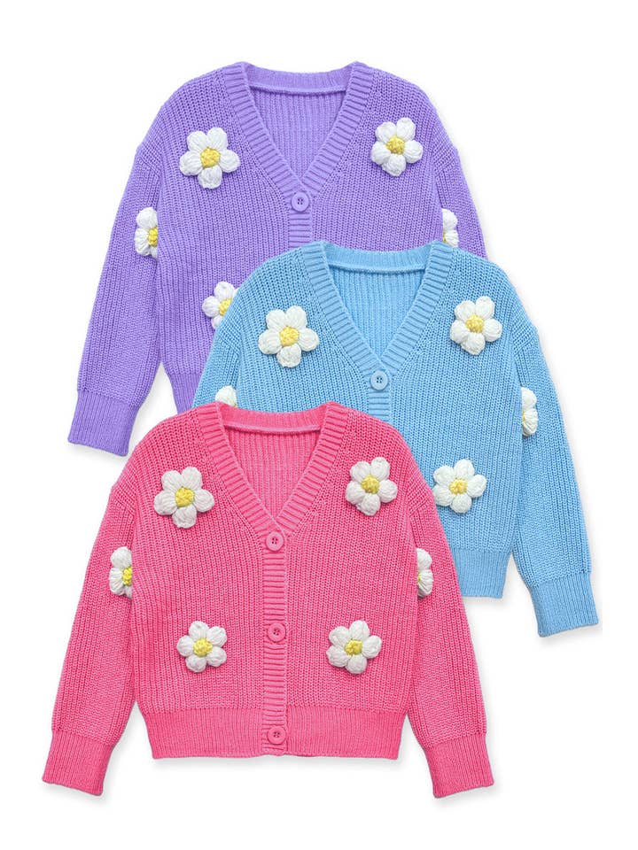Cutie Patootie Clothing - Wholesale Cardigan - Kids - GWS-Y24-9034A Girl's Cardigan Sweater W/ Flower Applique