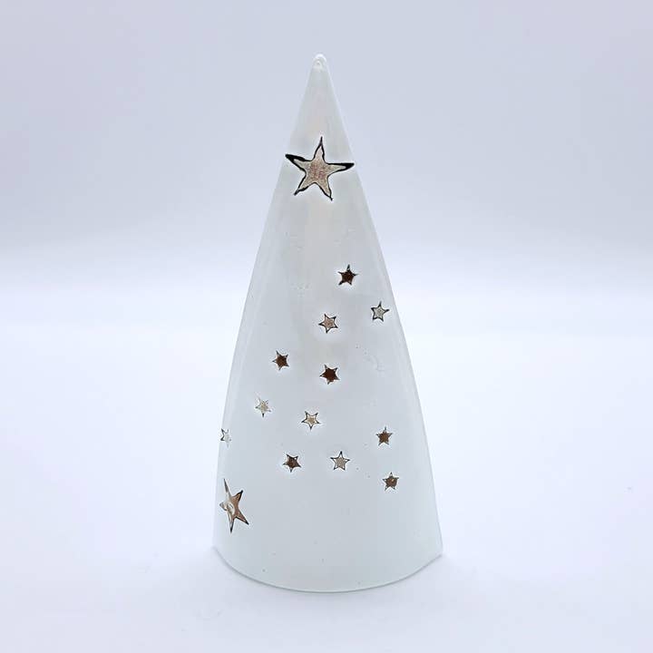 White Fused Glass Winter Tree with Stars for wholesale by Eclectic Woodchuck