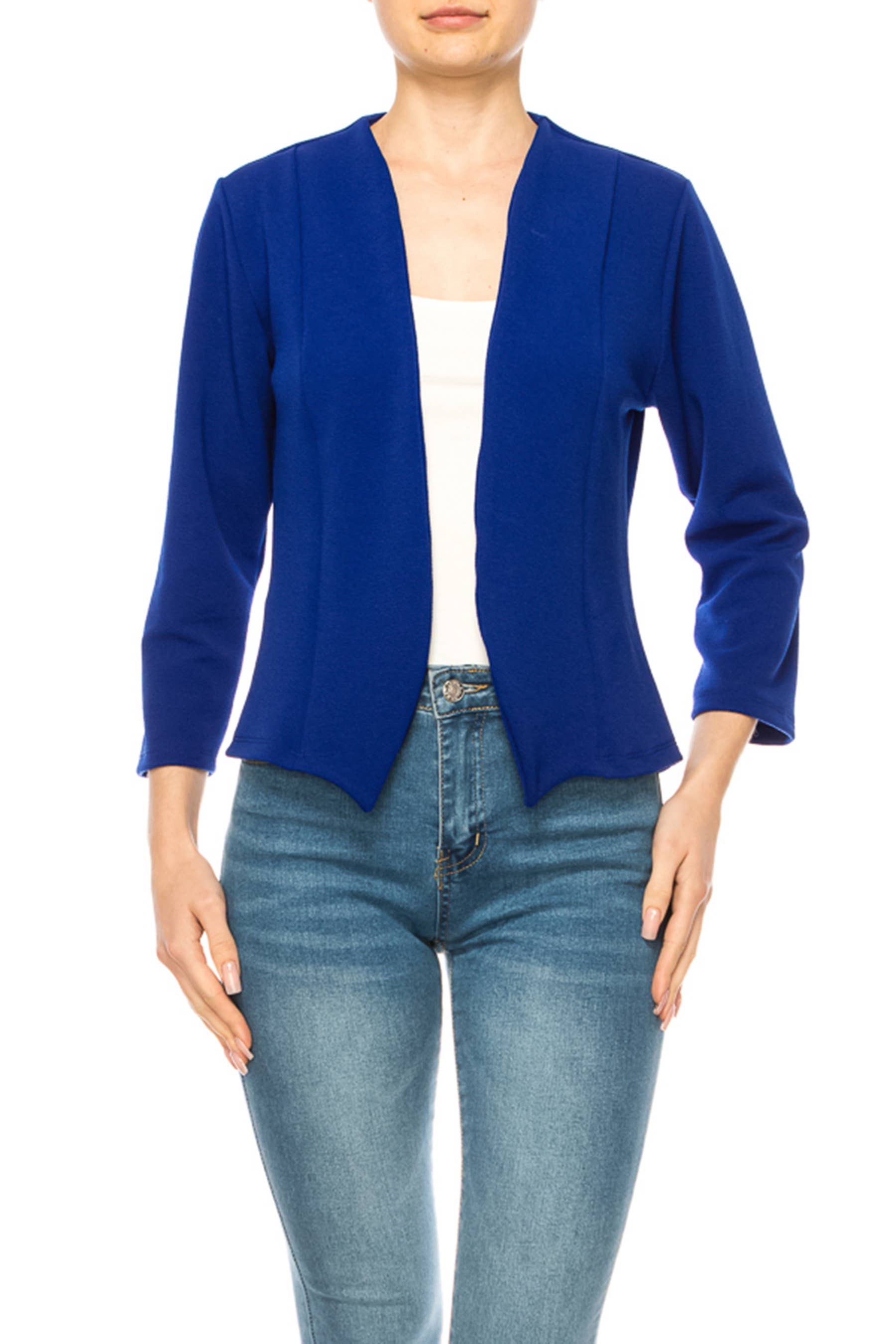 MOA COLLECTION - Wholesale Blazer - Women's - Women's Collarless Blazer 3/4 Sleeves Cardigan20