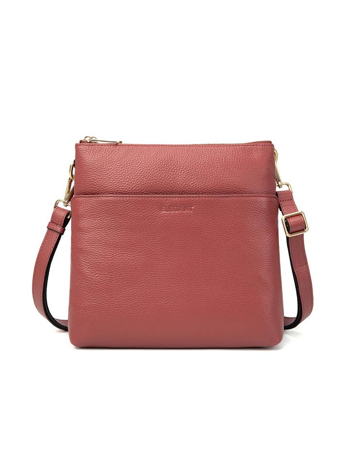 FREYA MULTICOMPARTMENT LEATHER XBODY BAG- E1-0844-BRICK-NEW IN for wholesale by Serenade Beverly Hills Collection
