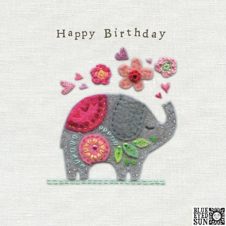 Blue Eyed Sun – wholesale Birthday card – Birthday Elephant - Touchy Feely