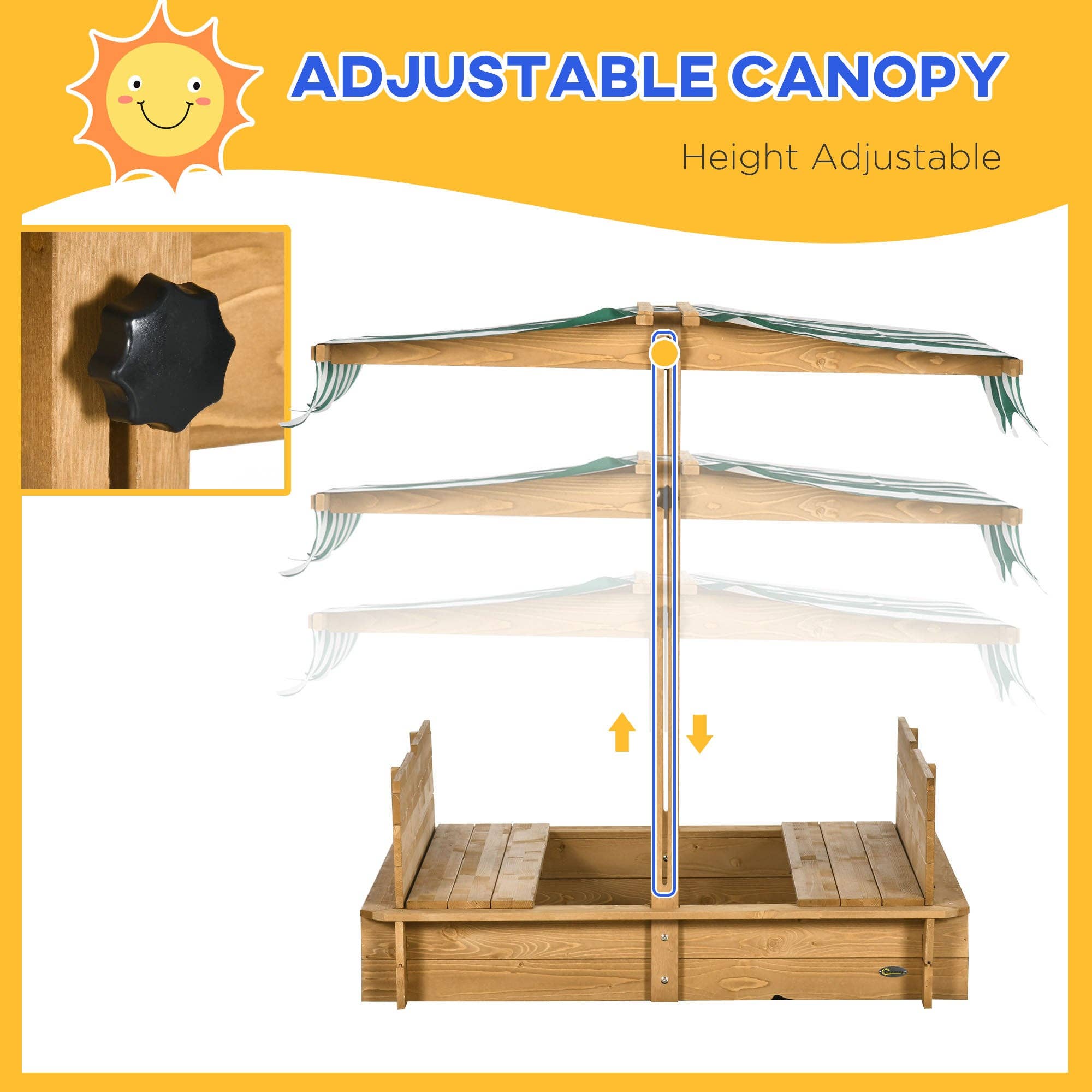 39F Inc. - Wholesale Outdoor Ornament/Decor - Kids Sandbox with Canopy Cover and Foldable Bench Seats8