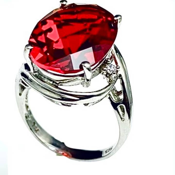 R1081R Classic Mt. St. Helens Red Oval Sterling Silver Ring for wholesale by Twan Kee Jewelry