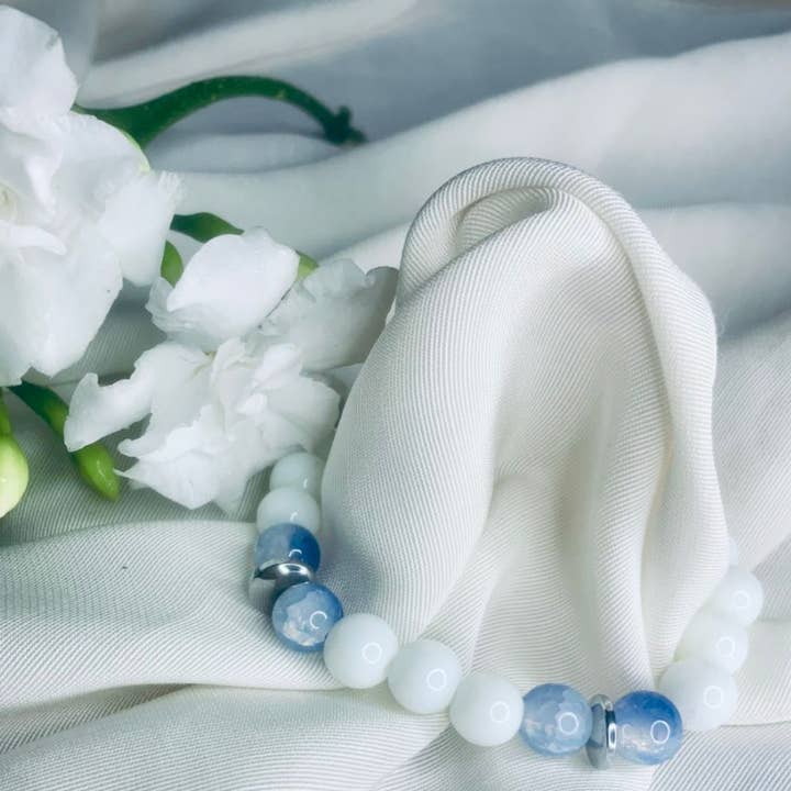 Blue Lace Agate and White Howlite Bracelet with Silver space for wholesale by Hadi Craft