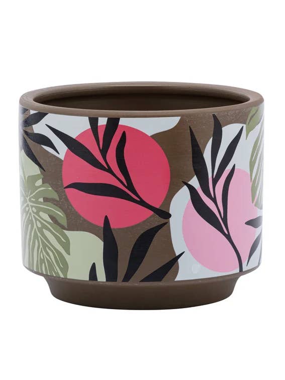Tropical Print Planter - Brown Pink Green Item #17164 for wholesale by Napco