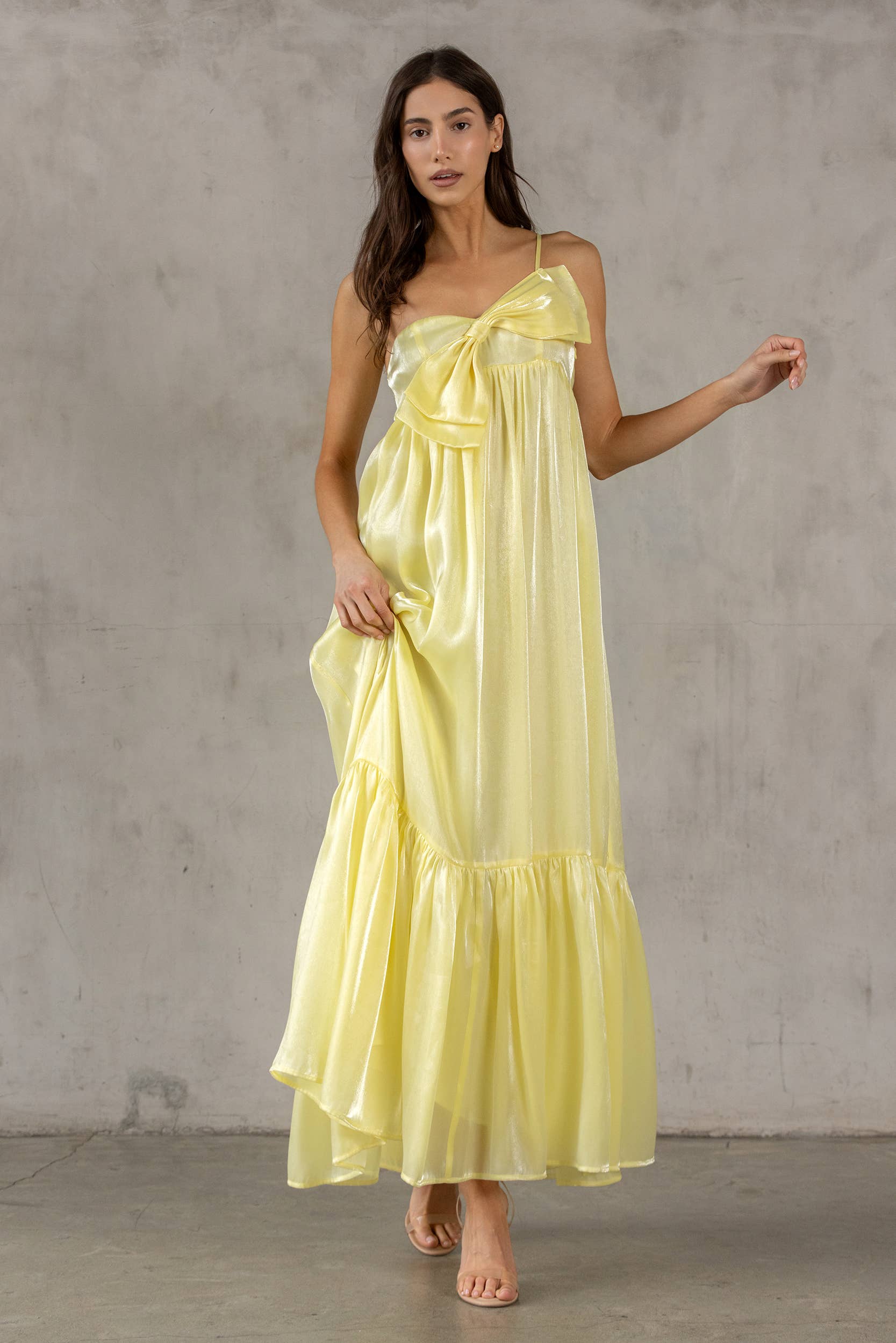 STORIA - Wholesale Dress - Women's - HD2231- SATIN METALLIC SHEEN MAXI BOW DRESS4