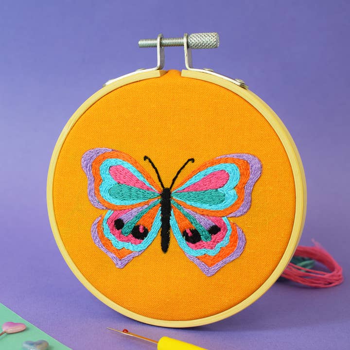 'Kaleidoscope Butterfly' mini embroidery kit for wholesale by The Make Arcade