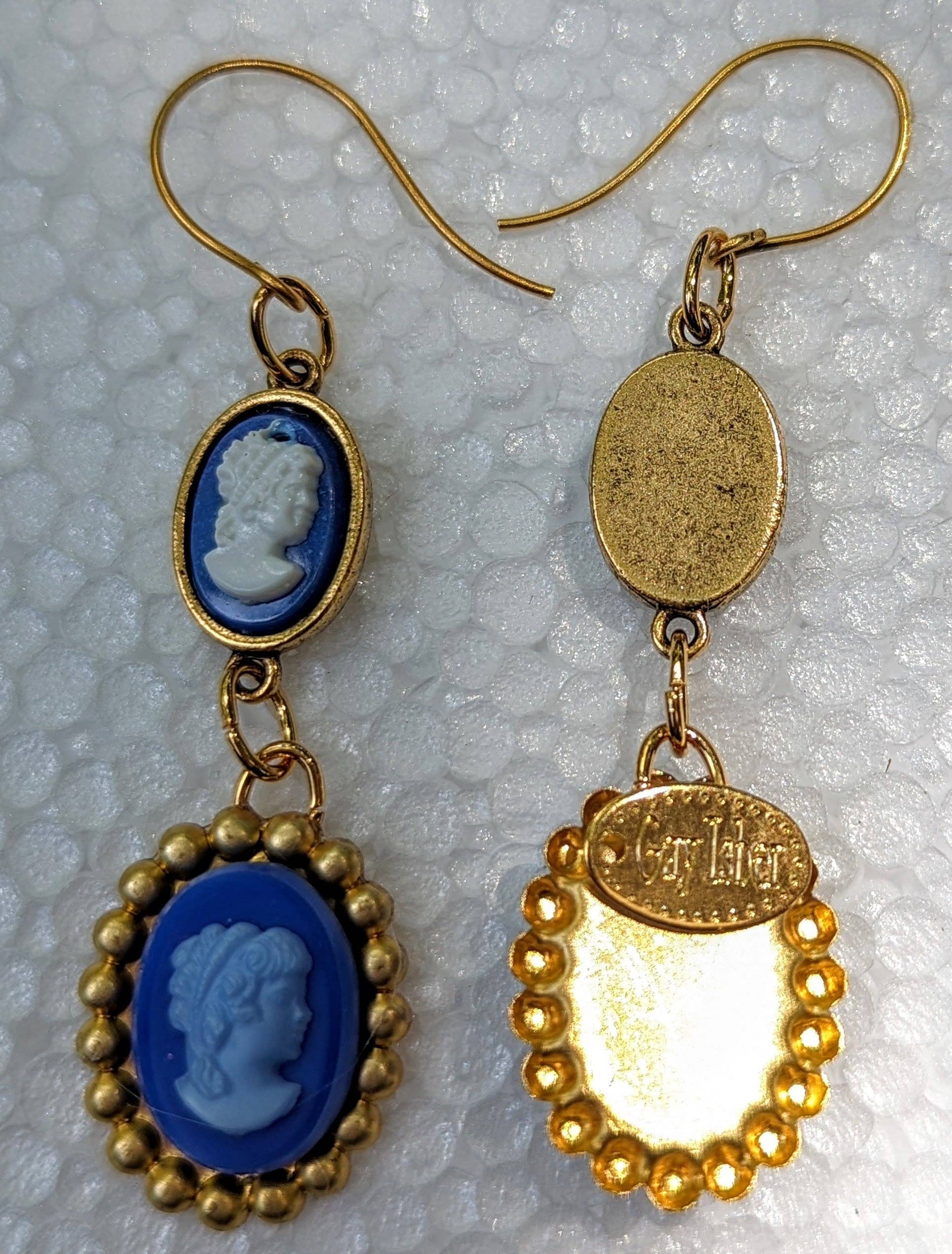 Gay Isber Designs - Wholesale Dangle Earrings - Blue Small Cameos Inset Earrings from Sisters Collection7