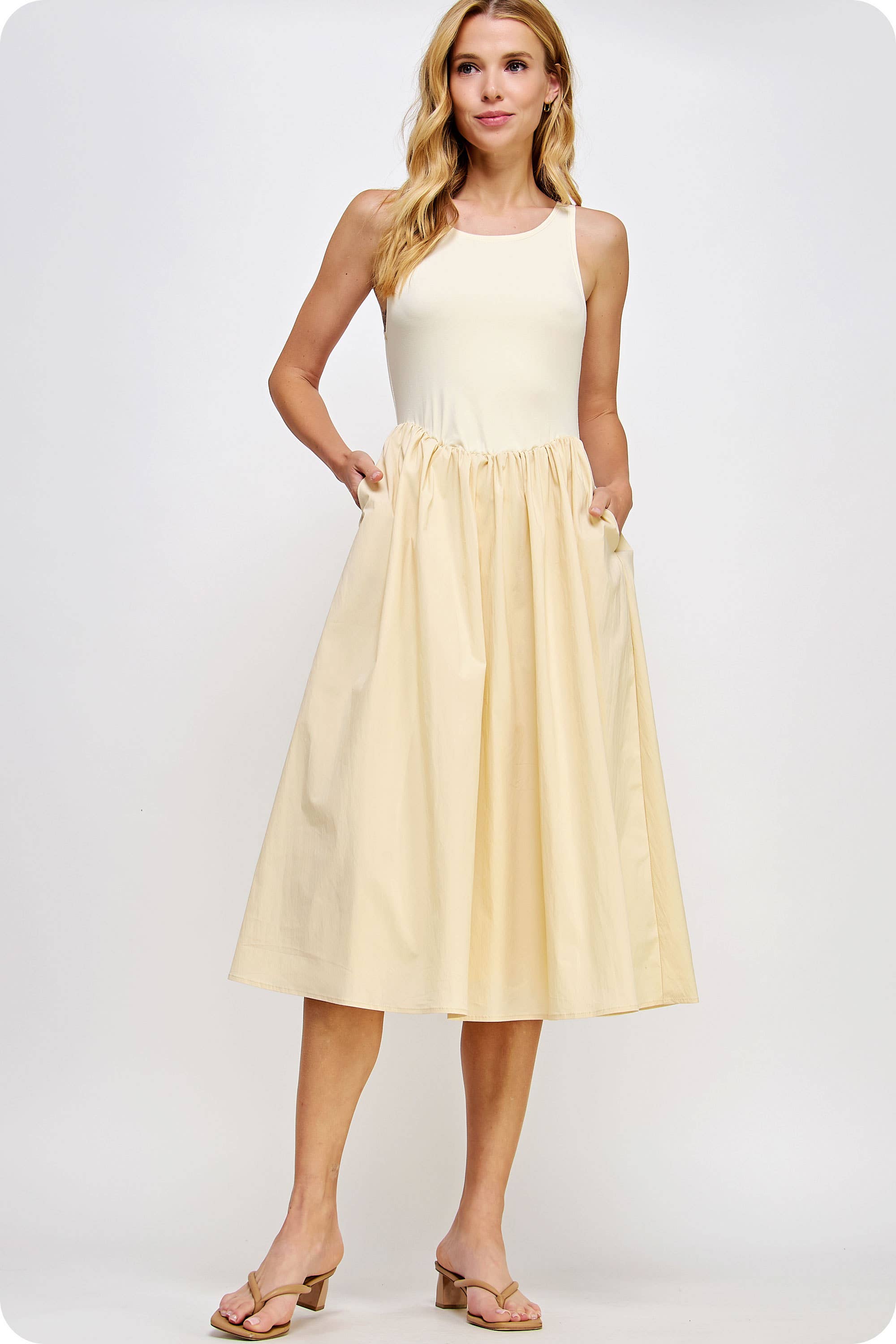 Strut & Bolt - Wholesale Dress - Women's - Knit Contrast Poplin Long Dress6