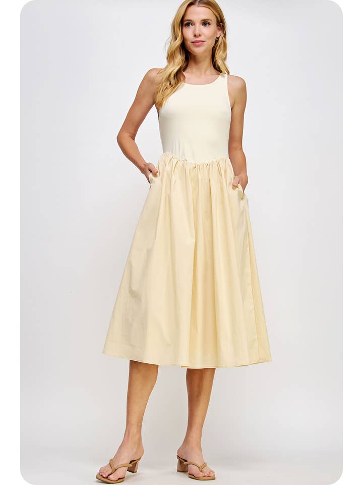 Strut & Bolt - Wholesale Dress - Women's - Knit Contrast Poplin Long Dress6