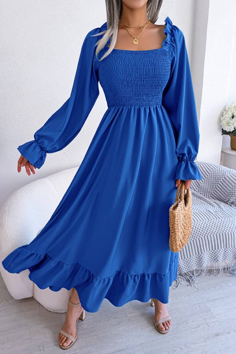 Lily Clothing - Wholesale Dress - Women's - SQUARE NECK LARGE SWING FLOUNCES LONG DRESS_CWDMD11659