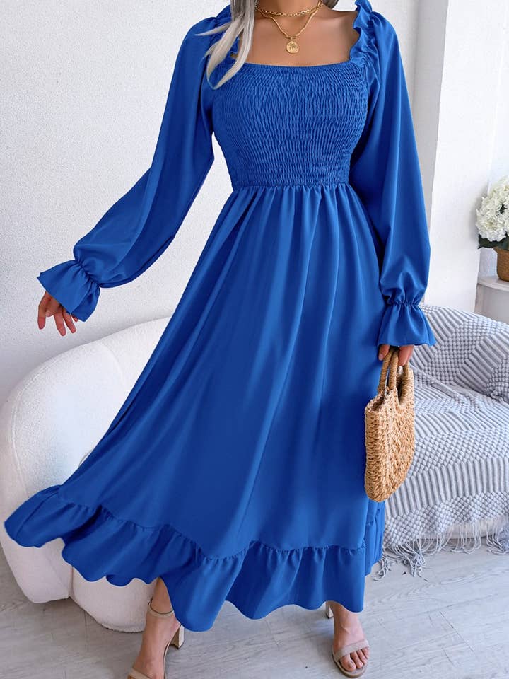 Lily Clothing - Wholesale Dress - Women's - SQUARE NECK LARGE SWING FLOUNCES LONG DRESS_CWDMD11659