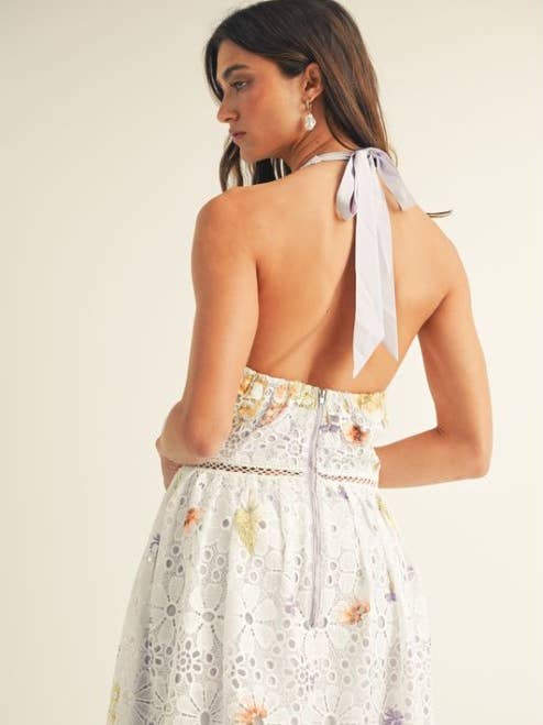 Abito midi con stampa floreale a bordo e scollo all'americana per la vendita all'ingrosso da parte di JUST ME