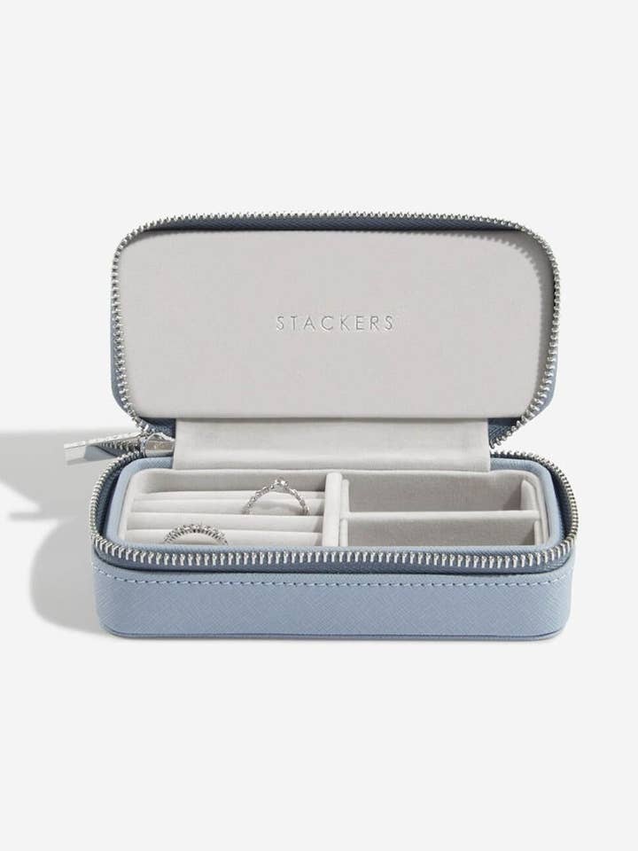 Dusky Blue Medium Zipped Travel Jewellery Box for wholesale by Stackers