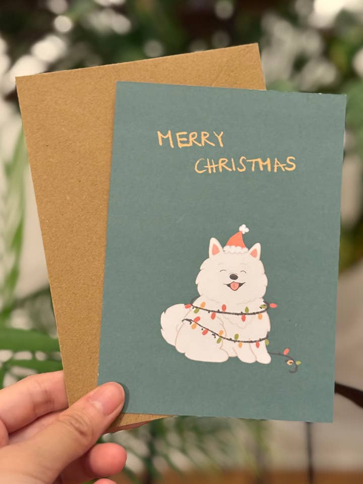 Cartão de Natal Fofo de Samoiedo com Envelope por atacado de Chumi Studio