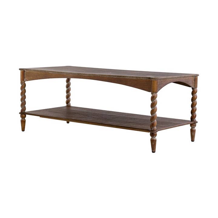 47x22x18.5" Brown Wood Coffee Table with Turned Spiral Legs for wholesale by A&B Home Group Inc.