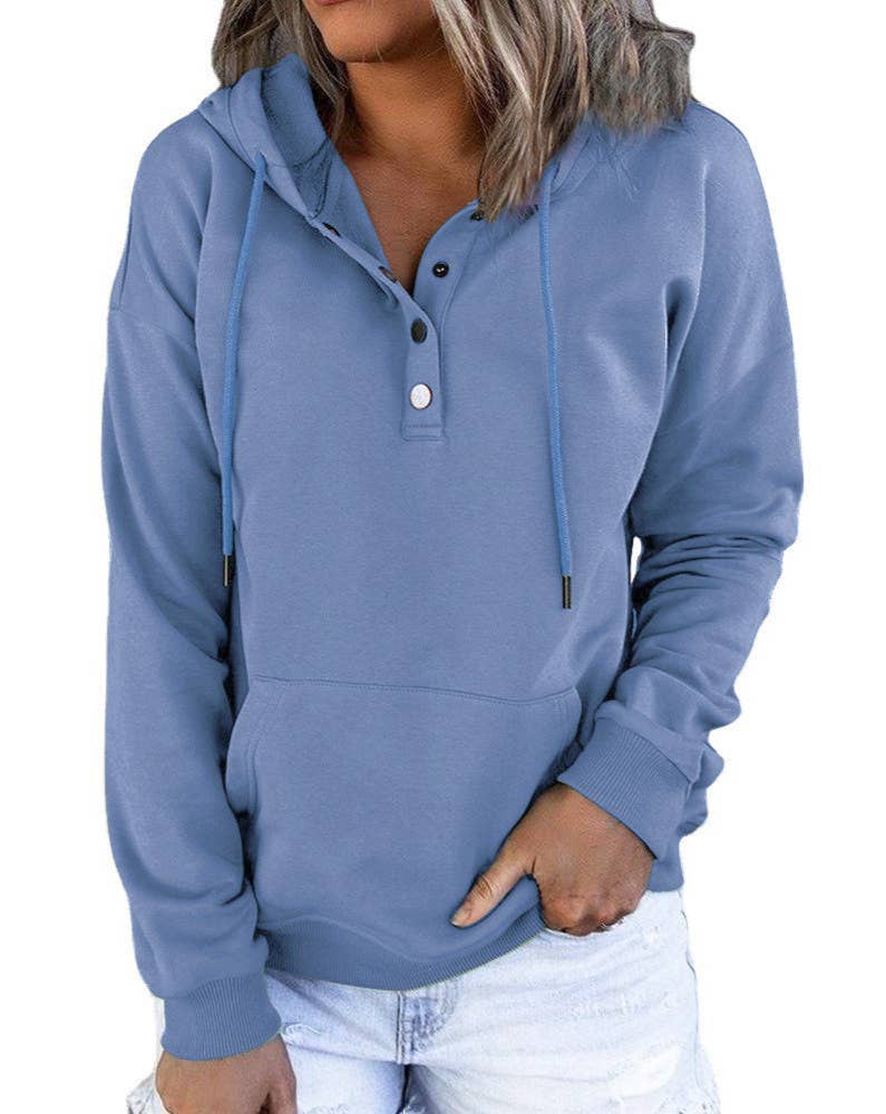 HIDDENBRAND - Wholesale Hoodie - Women's - Large Pockets Half Buttoned Hooded Sweatshirt9