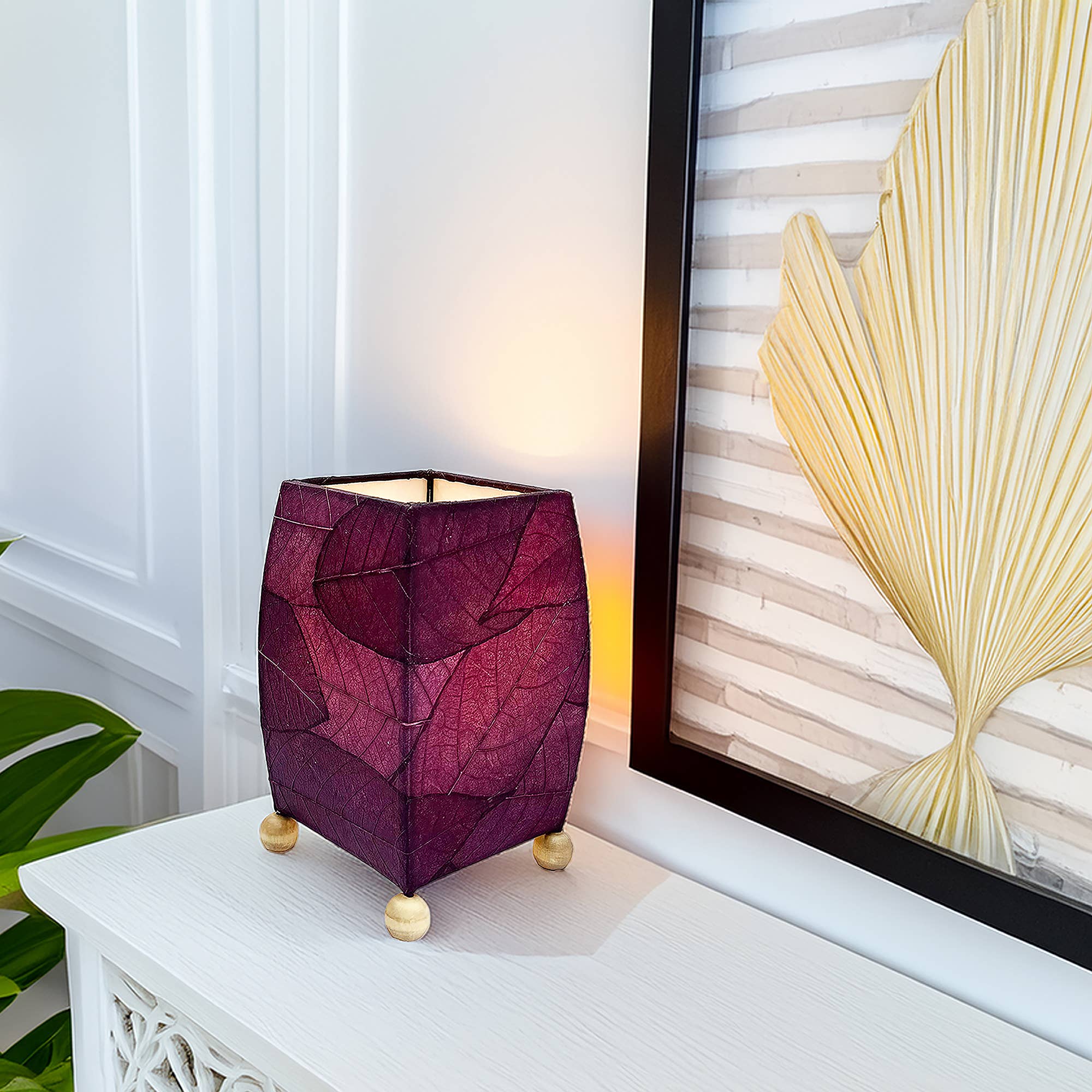 Eangee Home Design – wholesale Accent/desk lamp – Mini Square Cocoa Leaf Lamp Purple, Cocoa Leaves on Shade1