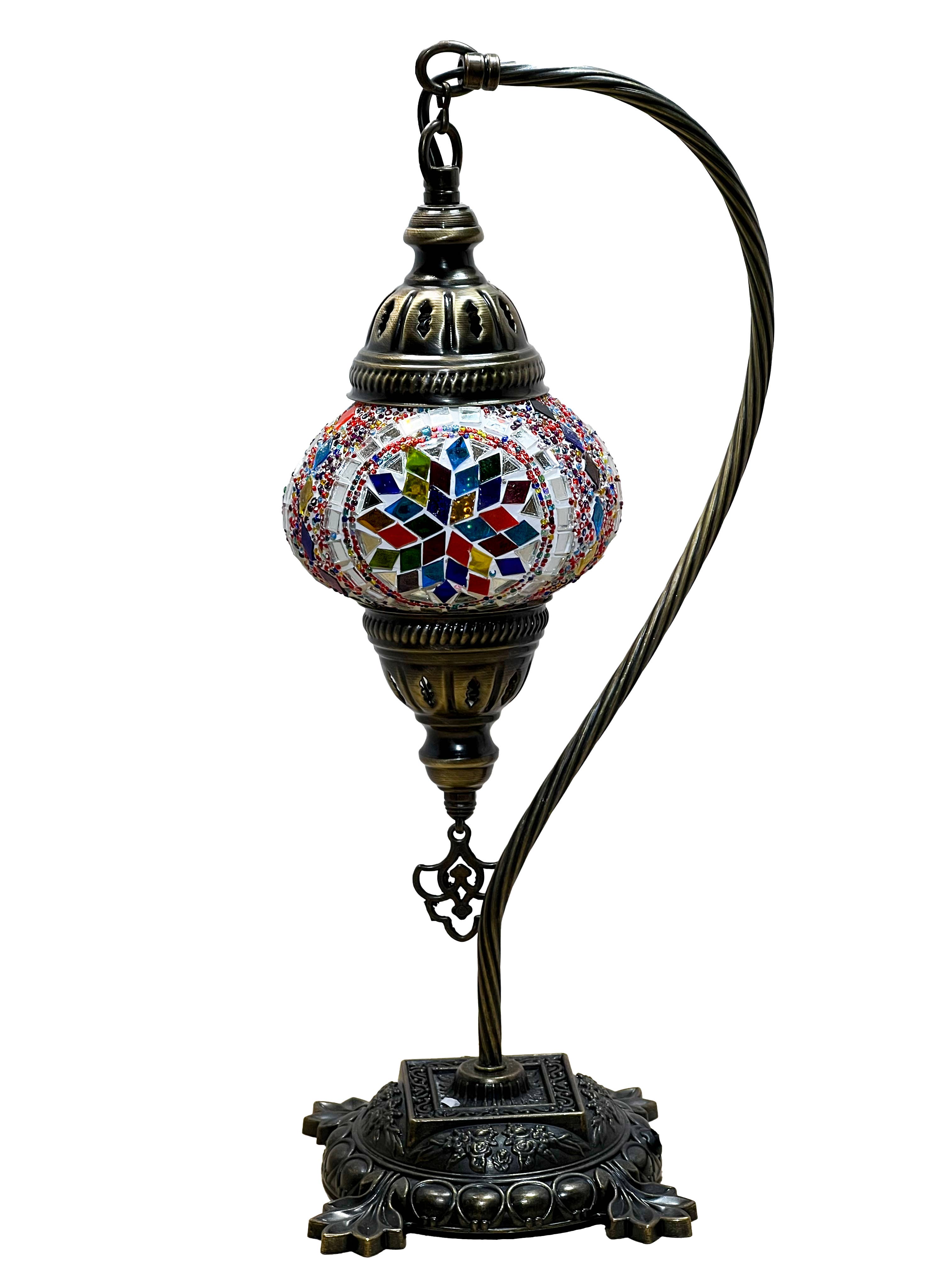 Gypsy Soul – wholesale Accent/desk lamp – Swan Neck Mosaic Turkish Lamp 6" Glass Globe 7