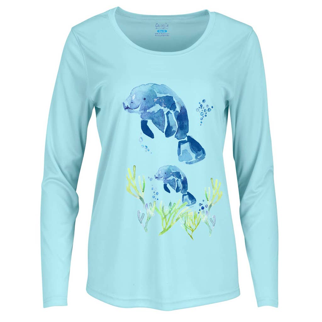 Aqua Blue "Manatee Family" UPF 50 Performance Ultra Comfort Shirt for wholesale on Faire2