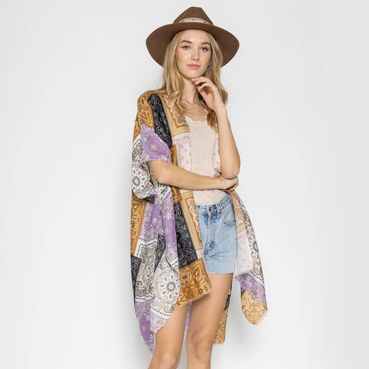 Fashion City - Vendita all'ingrosso Kimono - Donna - Kimono aperto sul davanti con stampa multi bandana4