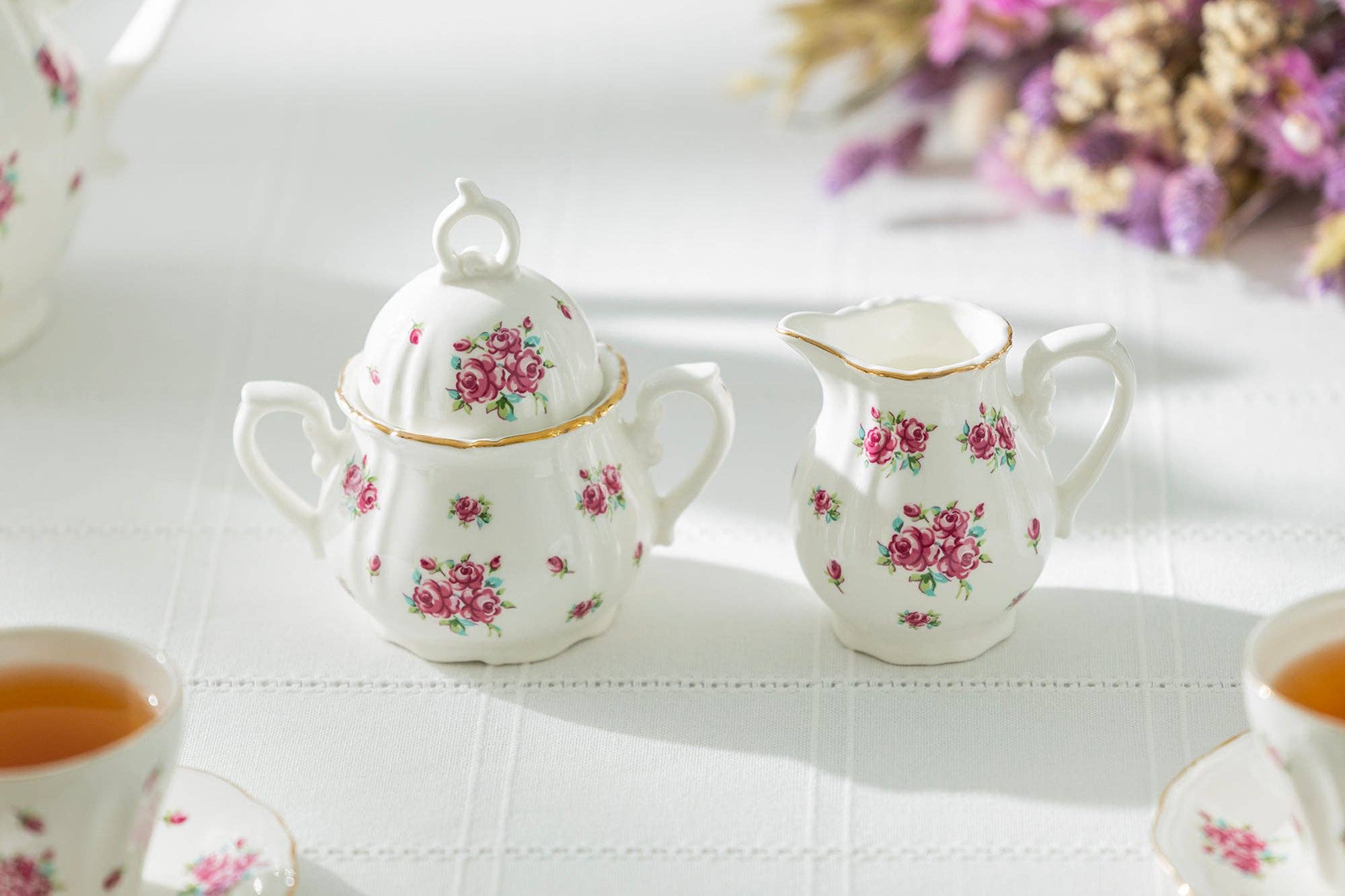 Grace Teaware - Wholesale Tea Set - Rose Bud Fine Porcelain Mini Sugar and Creamer Set