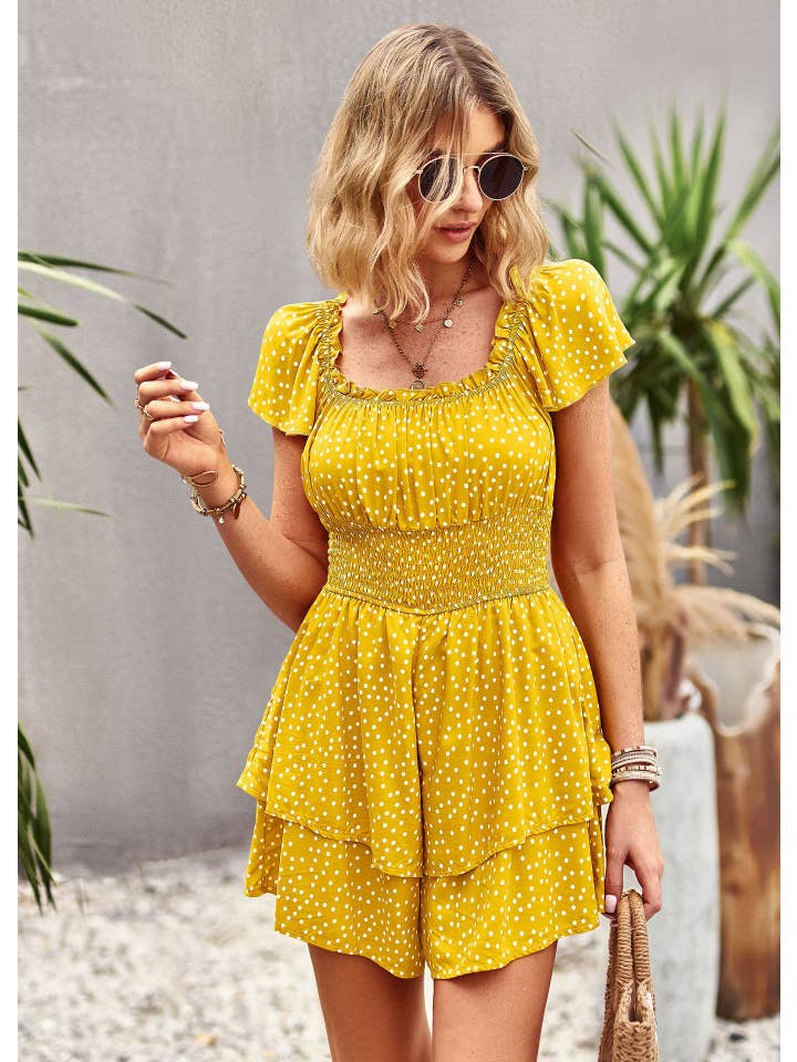 YNIQUE - Wholesale Romper - Women's - Womens Rompers Smocked Ruffle Sleeves Short Outfits Jumpsuit3