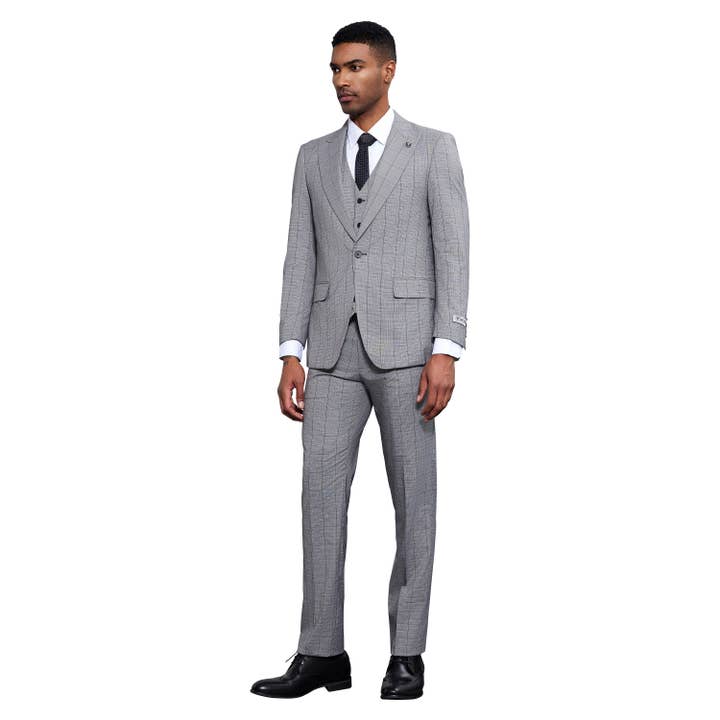 Stacy Adams Solid Textured Windowpane 3pc, Grey for wholesale by Suits America