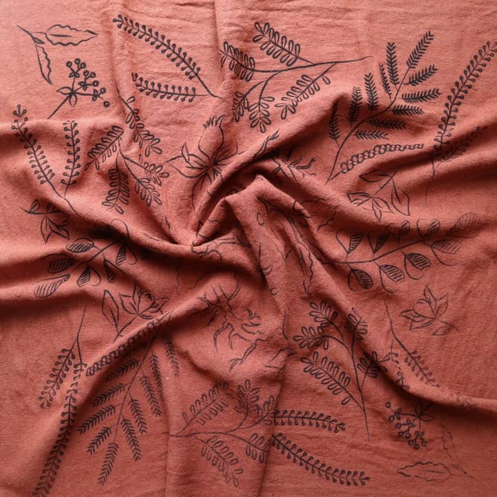 Eco Raw Studio - Wholesale Bandana - Women's - Terracotta Botanical Print Naturally Dyed Bandana (black)