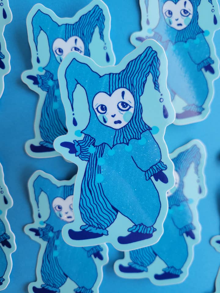 cry baby blues jester sticker for wholesale by Sonny Honey Press