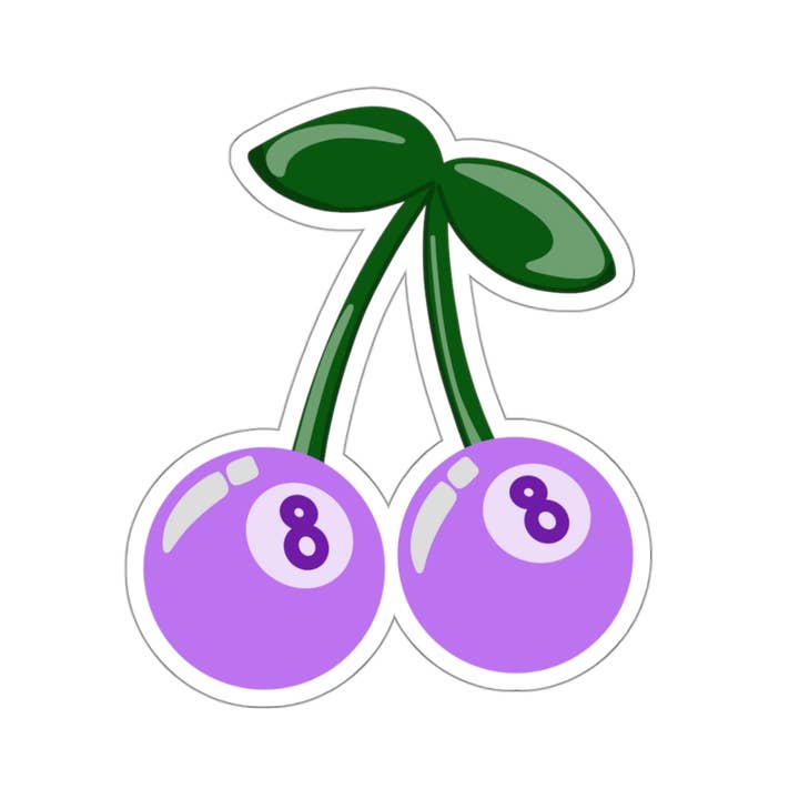 Purple Preppy Cherry 8 Ball Sticker for wholesale by LivLearnLove