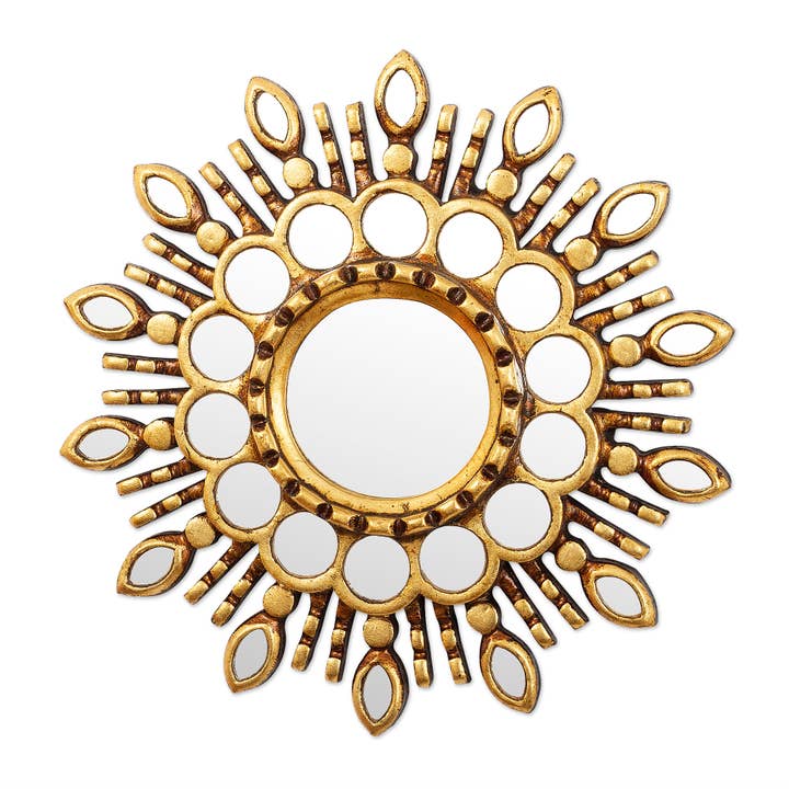 Novica Handmade Golden Blossom Wood Glass Wall Accent Mirror for wholesale by NOVICA