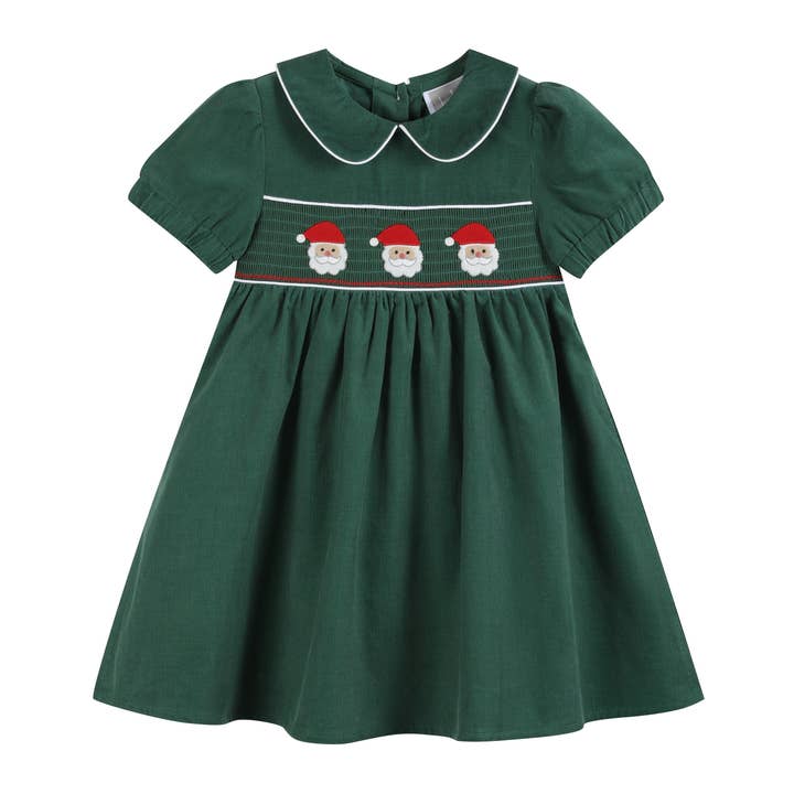 Green Corduroy Santa Smocked Dress for wholesale by Lil Cactus