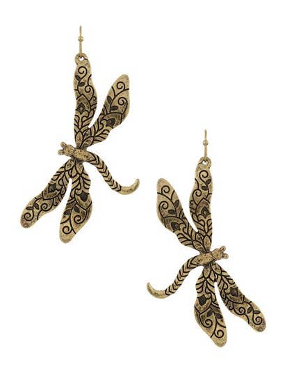 Boucles d'oreilles à crochet en forme de libellule gravée pour la vente par TheTizana