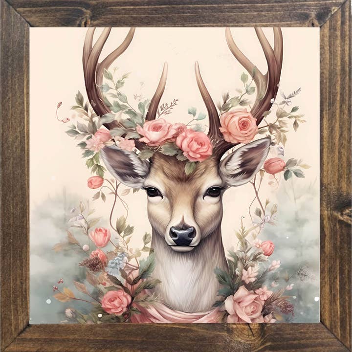 Pink Deer Christmas Framed Art Sign for wholesale by Teele and Co.