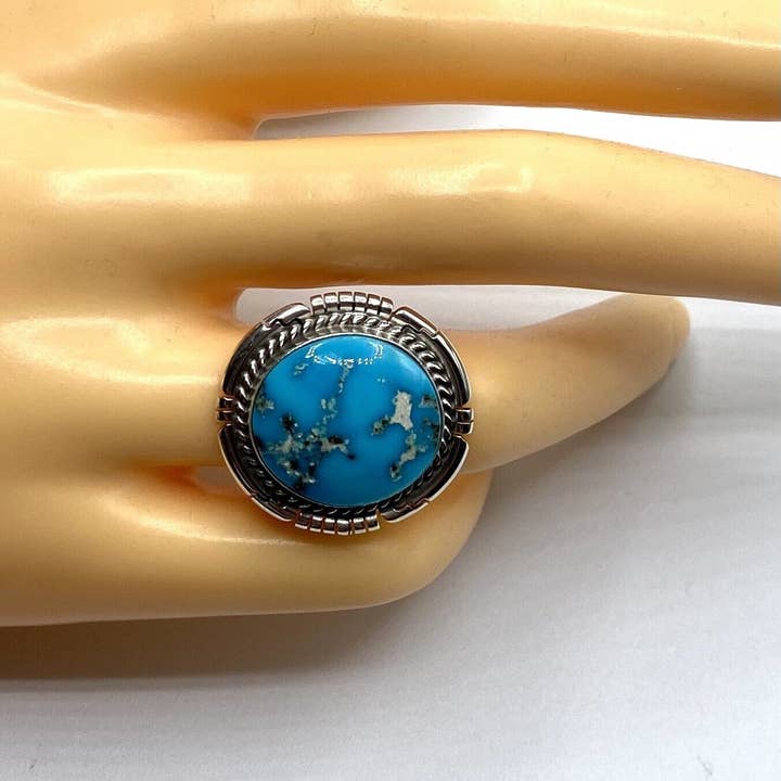 Native City Jewelry - Vendita all'ingrosso Anelli cocktail/statement - Anello in argento nativo americano Navajo fatto a mano con turchese Kingman, misura 7.